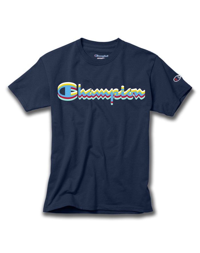 Champion Cotton Script Logo - Poikien Laivastonsininen T-Paita - Suomi 8697512-NG